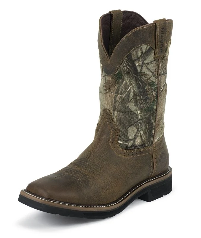 Justin Mens Sq Wtrprf RealTree Work Boots Brown / 11.5 EE