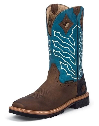 Justin Mens HyBred Steel Pull-On Work Boots Blue / 11.5 D
