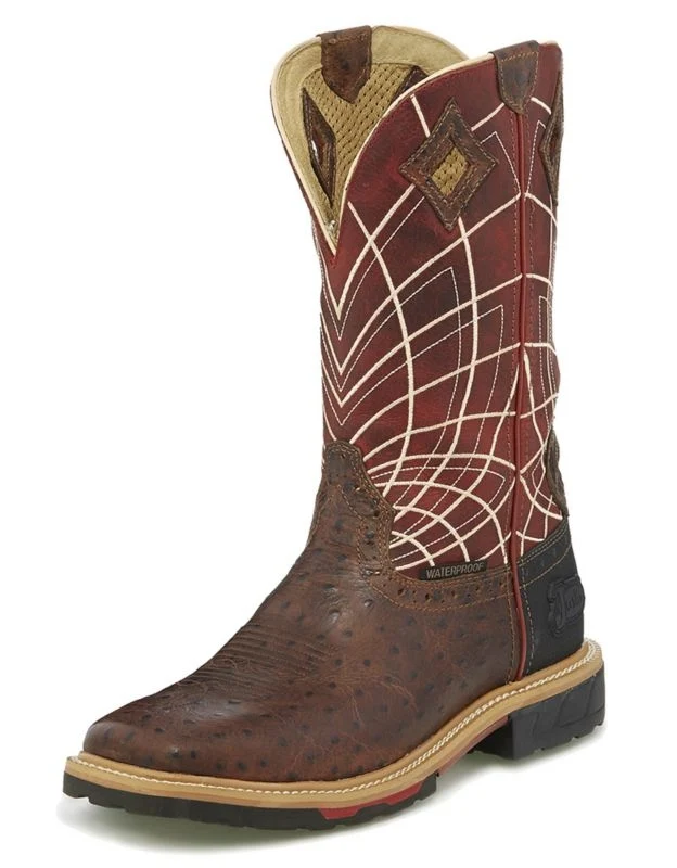 Justin Mens Derrickman Ostrich Square Boot Brown / 8 D
