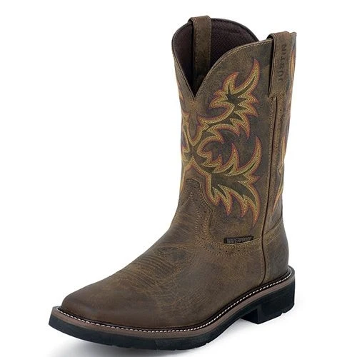 Justin Mens Stampede WP Pull-On Work Boots Blue / 12 EE