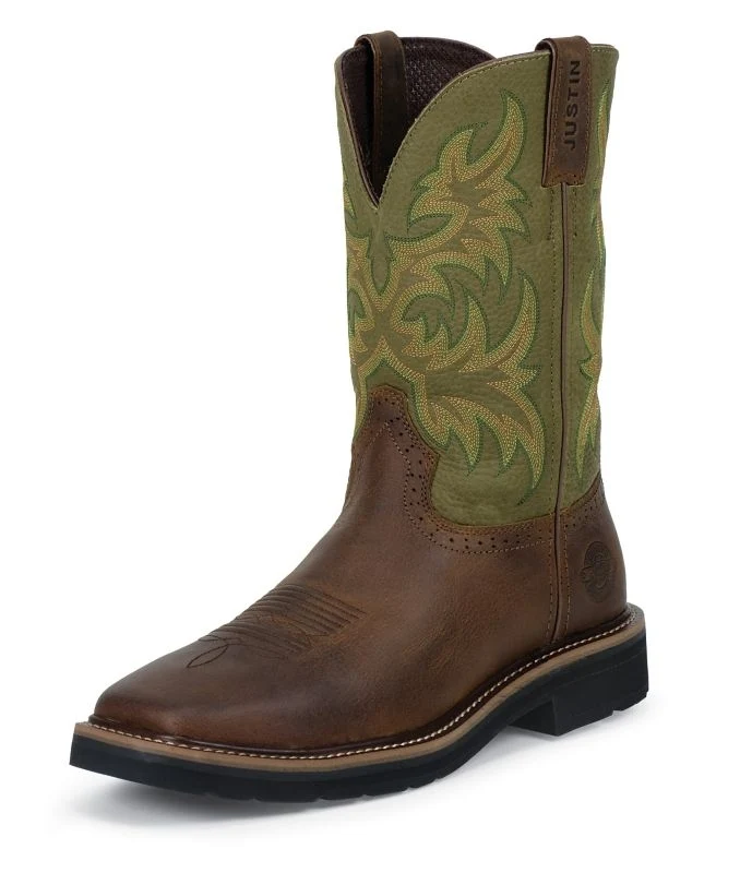 Justin Men Stampede Rnd Toe Boots Green / 10 D
