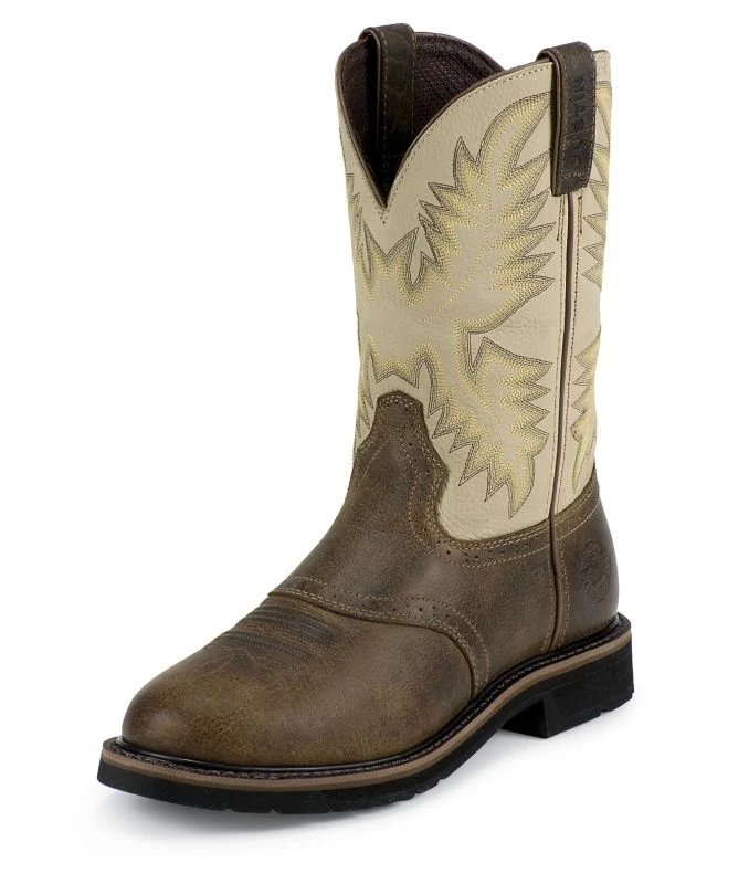 Justin Mens Stampede Steel Waxy Work Boots Brown / 13 D