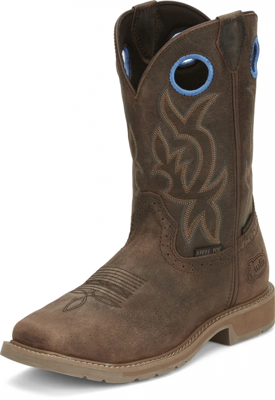Justin Mens All Around 11" Waterproof Steel Toe Boots Walnut Brown / 13 EE