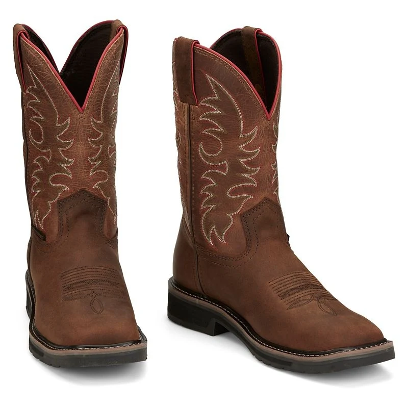Justin Mens Driller WP Sq Toe Boots Brown / 12 D