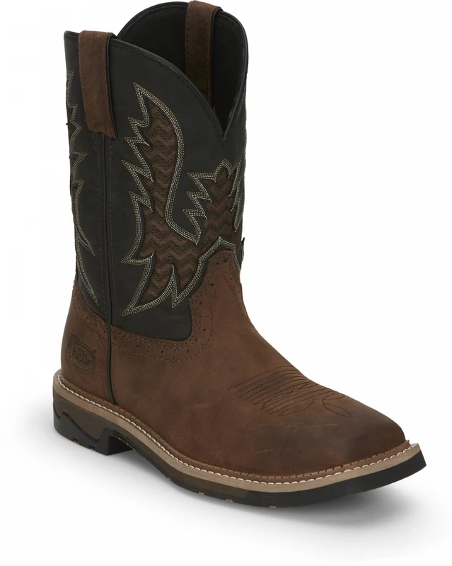 Justin Mens Bolt 11" Work Boots Pecan Brown / 14 EE