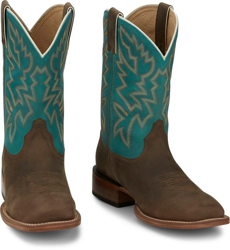 Justin Mens Guy Square Toe Boots Blue / 10.5 D