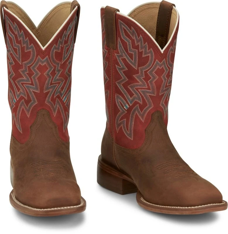 Justin Mens Guy Square Toe Boots Orange / 9.5 EE