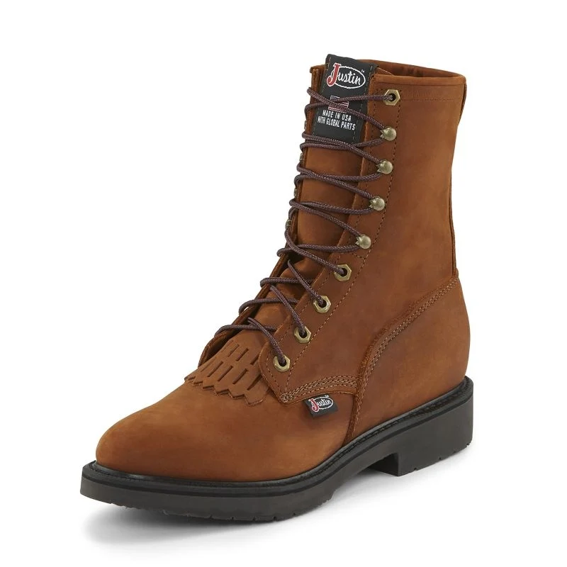 Justin Mens Double Comfort Lacer Work Boots Brown / 9.5 EE