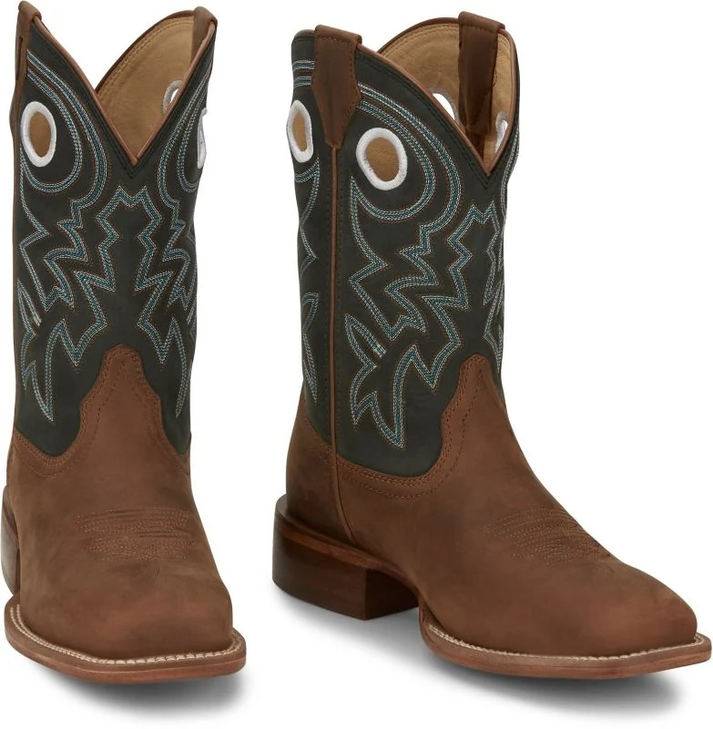 Justin Mens Tuf Square Toe Boots Green / 14 EE