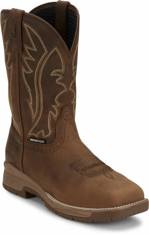 Justin Mens Nitread 11" Waterproof Nano Comp Toe Boots Taupe Brown / 10 EE