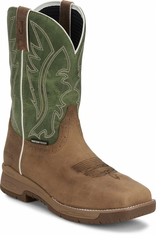 Justin Mens Nitread 11" Waterproof Nano Comp Toe Boots Oak Brown / 14 EE