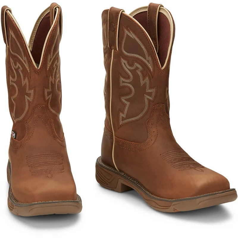 Justin Mens Rush 11" Waterproof Boots Saddle Tan / 10 D