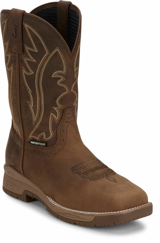 Justin Mens Nitread 11" Waterproof Boots Taupe Brown / 11 EE