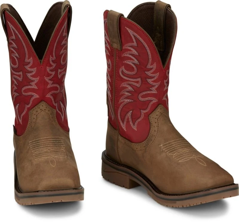 Justin Mens Wolfe 11" Waterproof Nano Comp Toe Boots Red / 13 EE