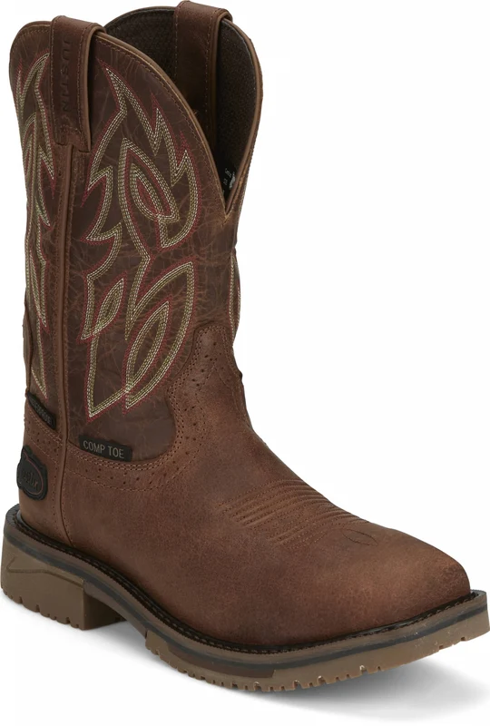 Justin Mens Wolfe 11" Waterproof Nano Comp Toe Boots Russett Brown / 10 D