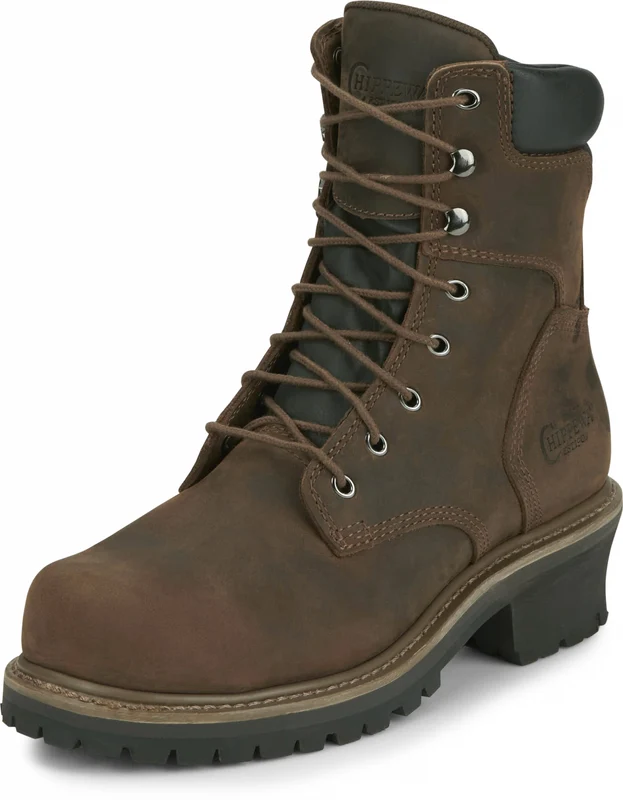 Chippewa Mens Hador 8" Steel Toe Logger Boots Tough Bark Brown / 15 XW