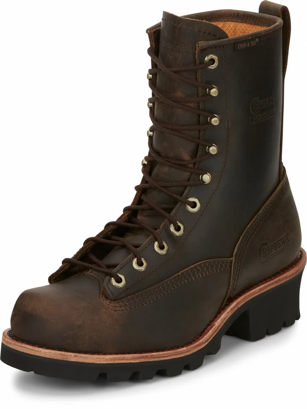 Chippewa Mens Paladin 8" Waterproof Logger Boots Bay Apache Brown / 11.5 M