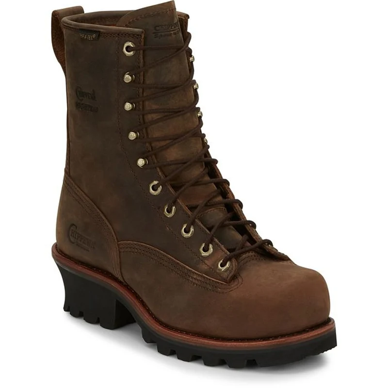 Chippewa Mens Paladin 8" Waterproof Steel Toe Logger Boots Bay Apache Brown / 8 M