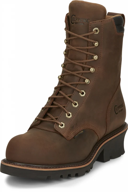 Chippewa Mens Valdor 8" Waterproof Comp Toe Logger Boots Heavy Duty Tan Brown / 11.5 D