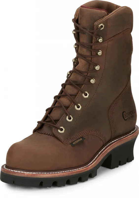 Chippewa Mens Super DNA 9" Waterproof Steel Toe Logger Boots Bay Apache Tan / 9 E