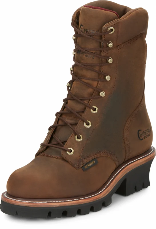 Chippewa Mens Super DNA 9" Waterproof Insulated Logger Boots Bay Apache Tan / 8 EEE
