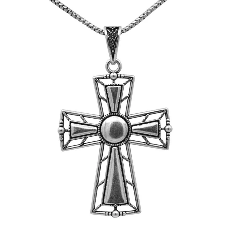 Kelly Herd Mens Outlined Cross Pendant Necklace Sterling Silver