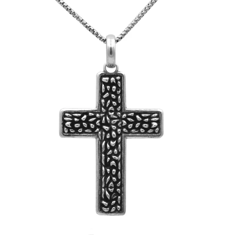 Kelly Herd Mens Textured Cross Pendant Necklace Sterling Silver
