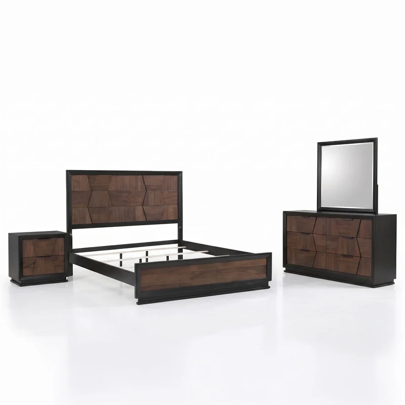Houston - Bedroom Set Dark Brown / 4 Pc. Bed, Nightstand, Dresser, Mirror / King