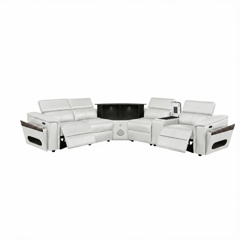 Nova - Sectional With Bluetooth Speaker, LED And Lifting Wine Cabinet White / Left Arm Facing