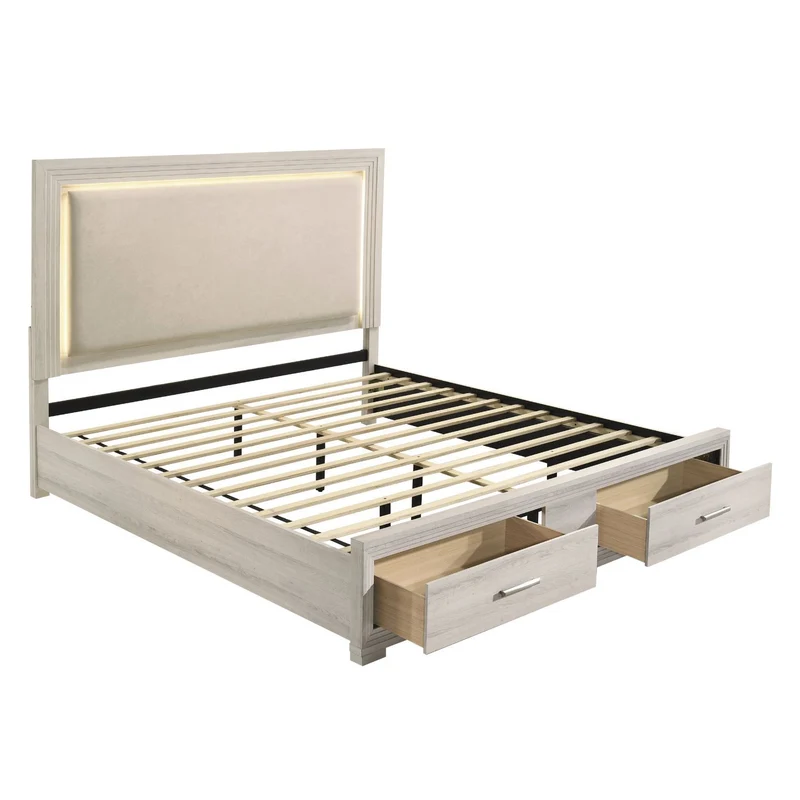 Colorado - Bed With Upholstered LED Headboard Light Brown / Queen
