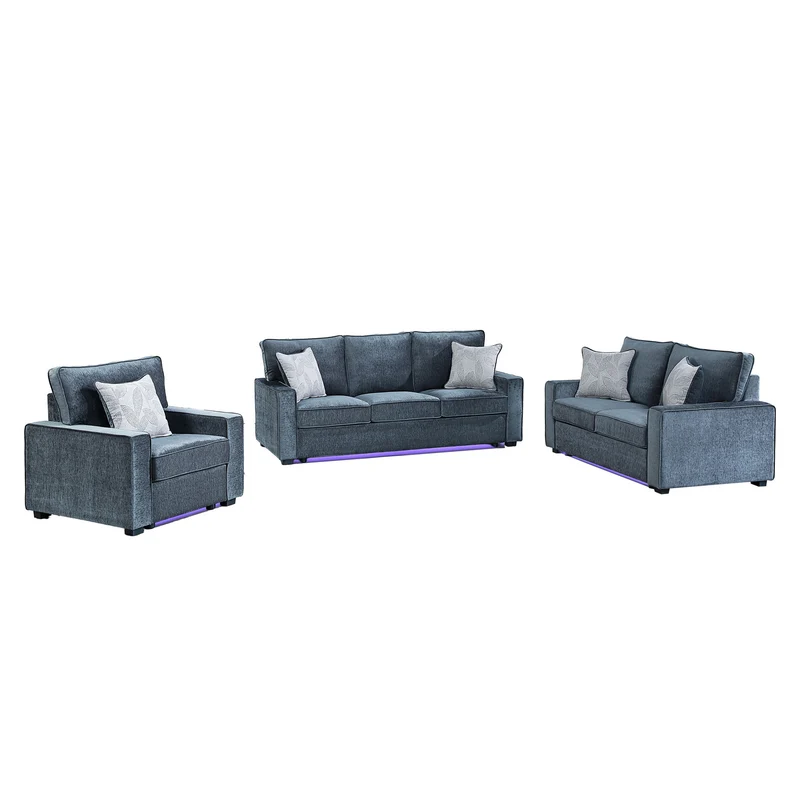 Rita - Living Room Set With LED Blue / 3 Pc. Sofa, Loveseat, Chair