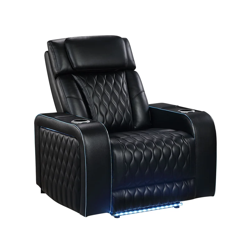 Electra - Power Recliner With Power Headrest, Massage, LED Lighting And USB Control Black