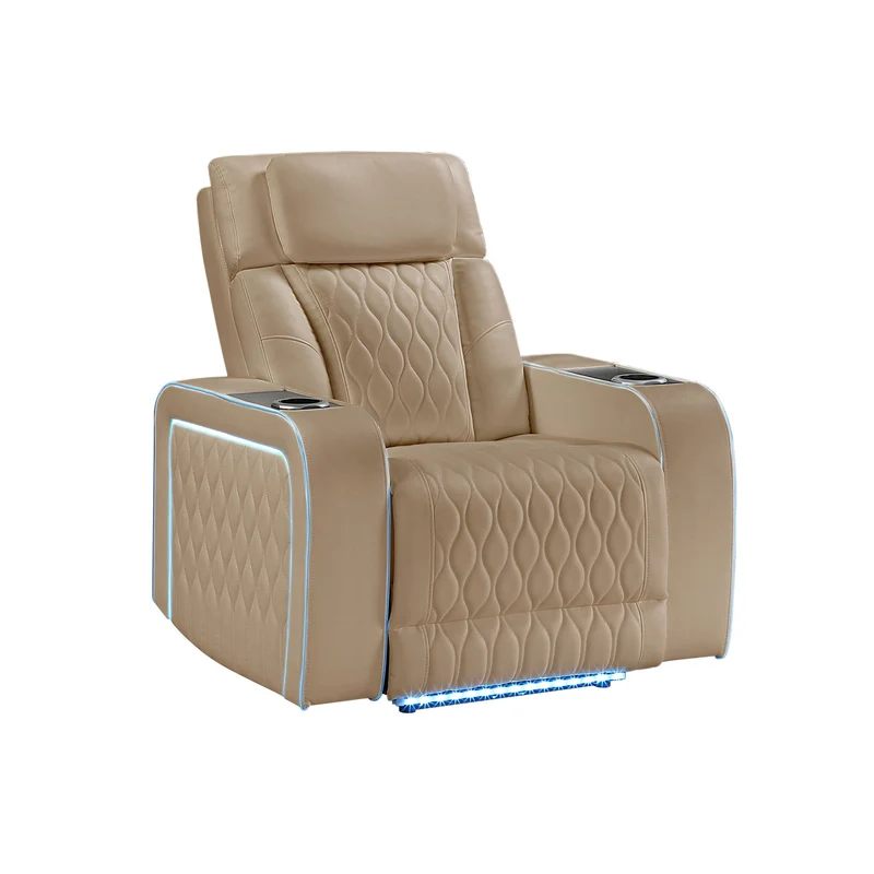 Electra - Power Recliner With Power Headrest, Massage, LED Lighting And USB Control Light Brown