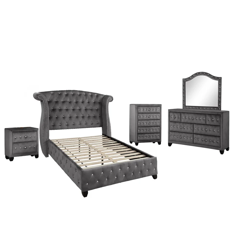 Sophia - 5 Piece Bedroom Set Dark Gray / 5 Pc. Bed, Nightstand, Chest, Dresser, Mirror / King