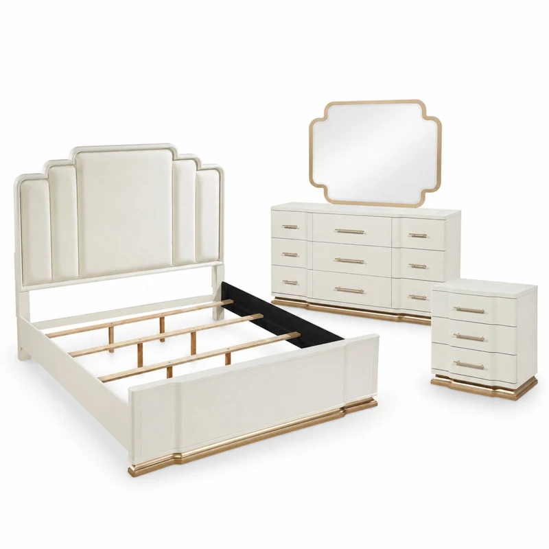 Lexington - Bedroom Set Beige / 5 Pc. Bed, Nightstand, Chest, Dresser, Mirror / Queen