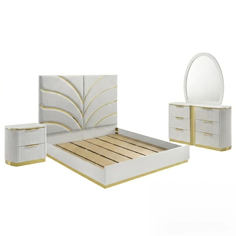 Giovanni - Bedroom Set White / 4 Pc. Bed, Nightstand, Dresser, Mirror / Queen