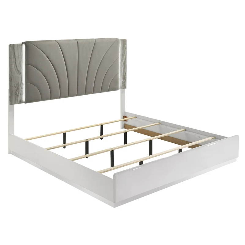 Jazz - Platform Bed With LED Upholstered Headboard White / Queen
