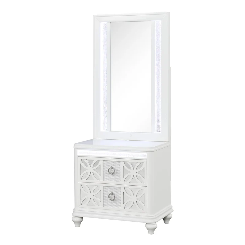 Abigale - Nightstand With Mirror Top, LED Lighting (Includes Mirror And Nightstand) - White