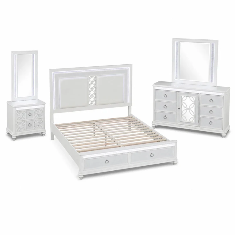 Abigale - Bedroom Set White / 4 Pc. Bed, Nightstand, Dresser, Mirror / Queen