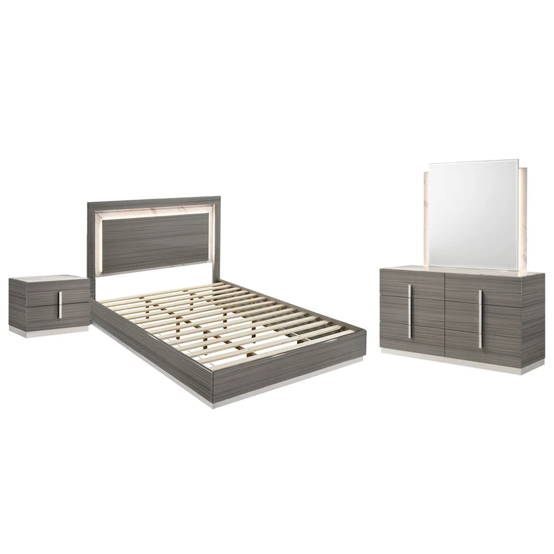Altima - Bedroom Set With LED Headboard Dark Gray / 5 Pc. Bed, Nightstand, Chest, Dresser, Mirror / King