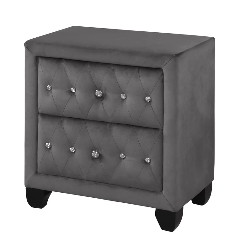 Sophia - 2 Drawer Upholstered Nightstand Dark Gray
