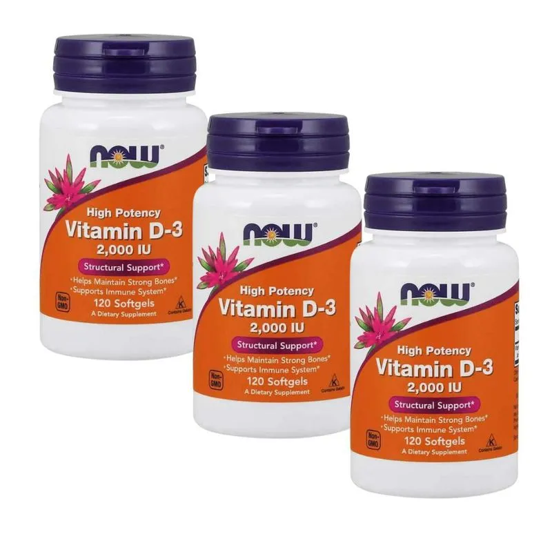Kit Com 3 Vitamin D-3 2000ui 120 Softgels - Now Foods