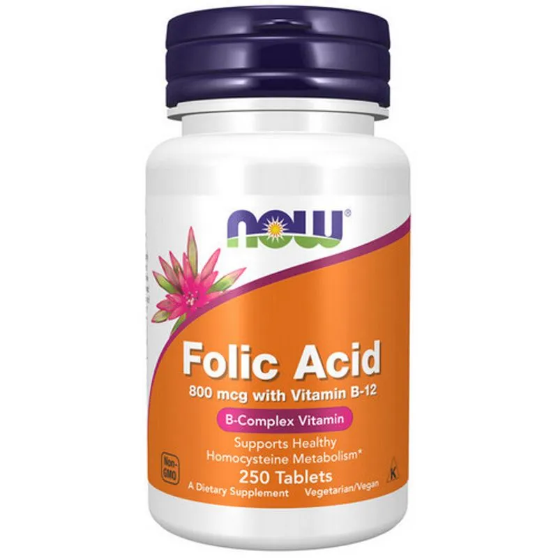 Ácido Fólico Com Vitamina B-12 800 Mg 250 Comprimidos Now Foods