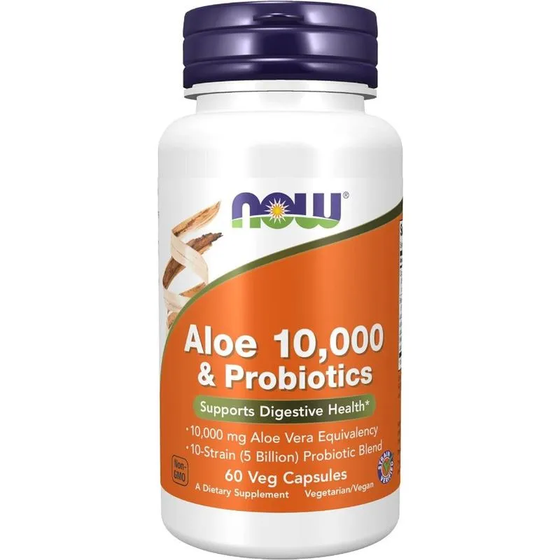 Aloe Vera 10000mg E Probiotics Com 60 Cápsulas Softgels - Now Foods