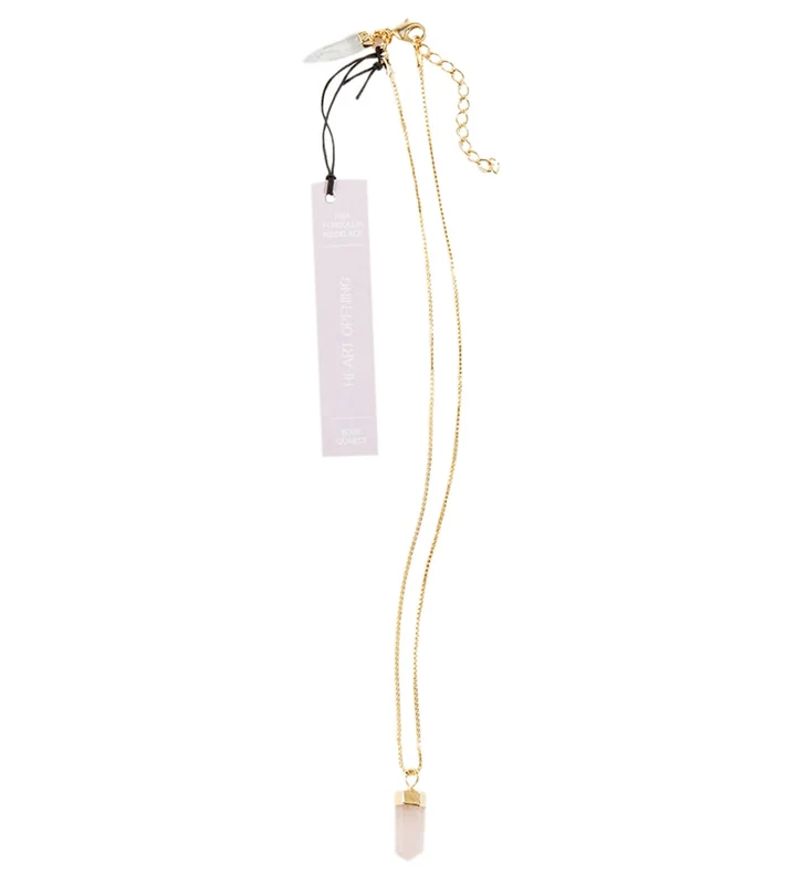 GeoCentral Rose Quartz Pendant Necklace Gold and Pink