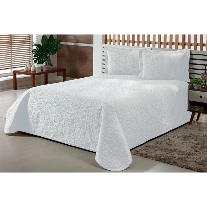 Cobre Leito Queen 2,20 X 2,40 Matelado 3 Pç Com Viés Branco