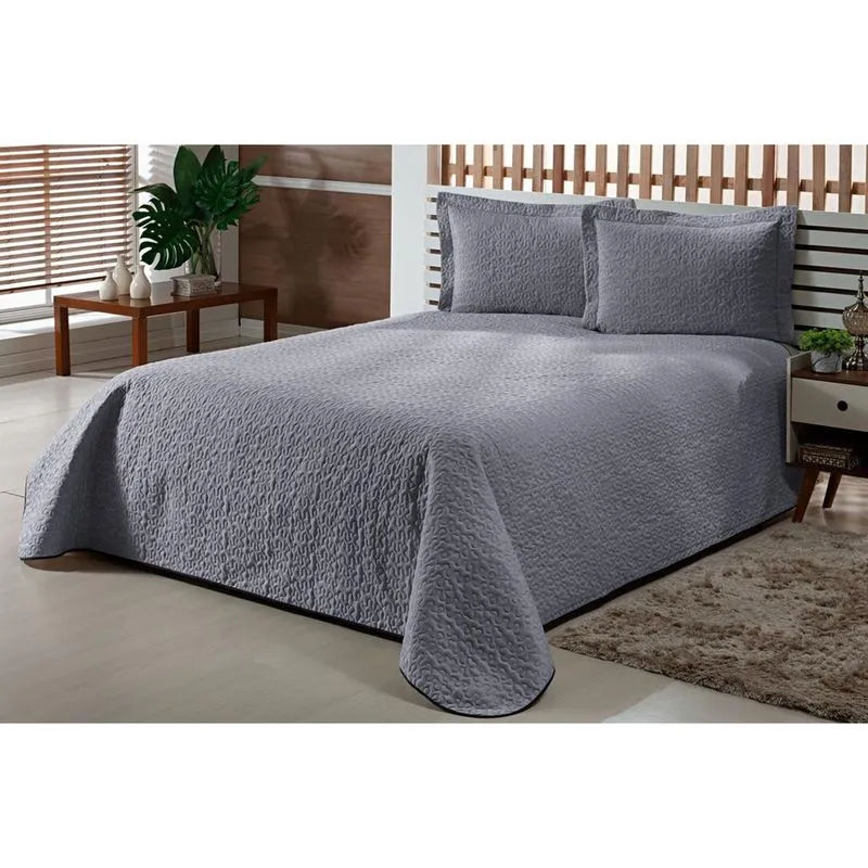 Cobre Leito Queen Size Matelado Com Viés Cinza