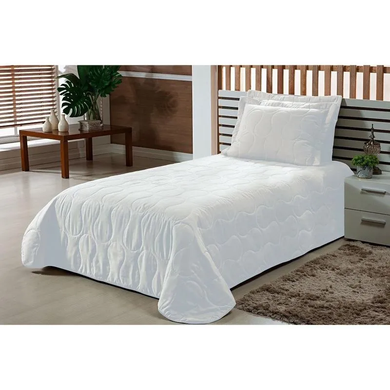 Cobre Leito Solteiro 2 Pç Colcha Poliéster Matelado Branco