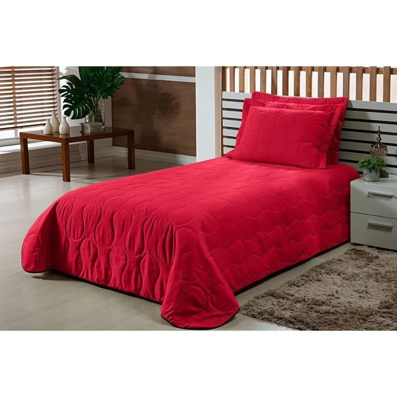 Colcha Solteiro Matelado 02 Pç Poliéster Havaí Vermelho