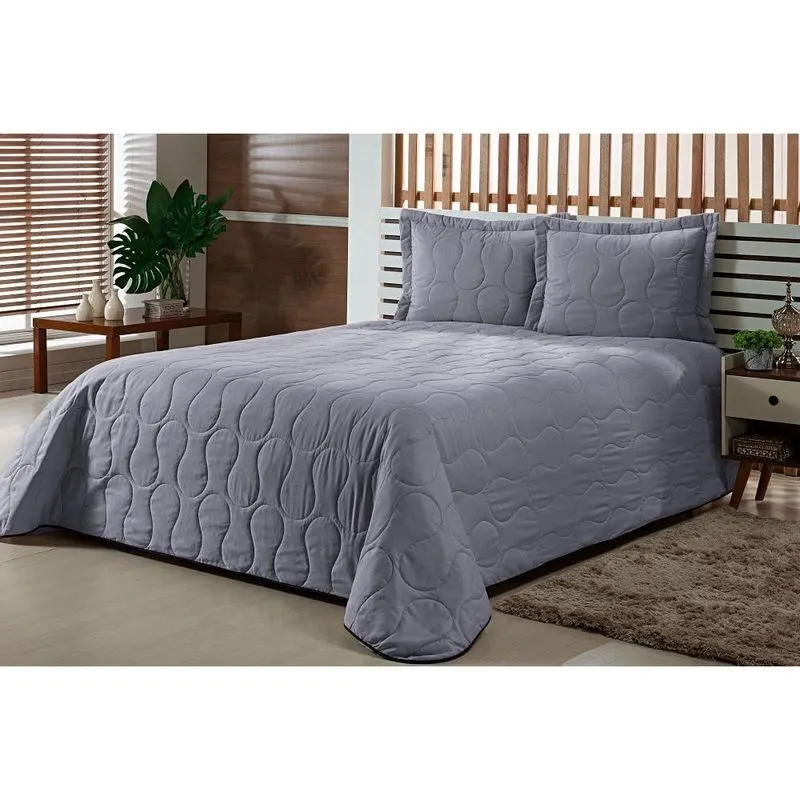 Cobre Leito Casal 2,00 X 2,40 Matelado 3 Pç Havaí Cinza